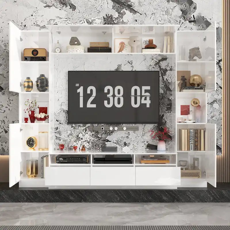 Meuble TV mural brillant avec rangement pour appareils multimédias - 94,5 x 78,7