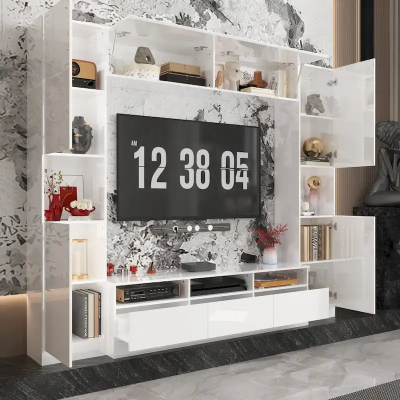 Meuble TV mural brillant avec rangement pour appareils multimédias - 94,5 x 78,7