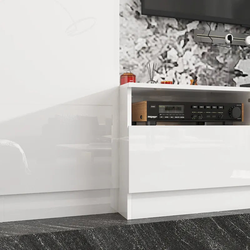 Meuble TV mural brillant avec rangement pour appareils multimédias - 94,5 x 78,7