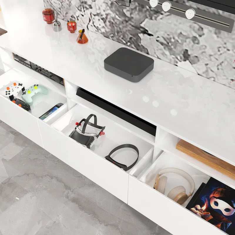 Meuble TV mural brillant avec rangement pour appareils multimédias - 94,5 x 78,7