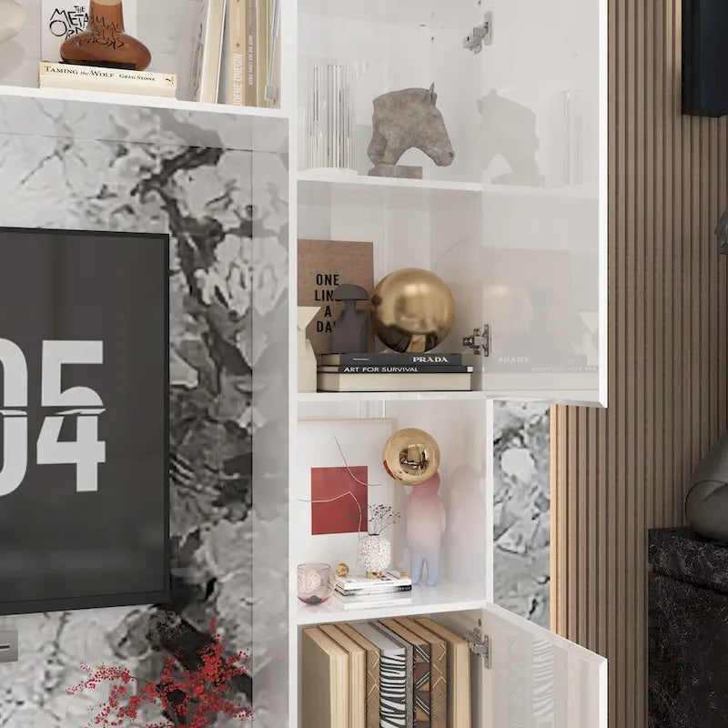 Meuble TV mural brillant avec rangement pour appareils multimédias - 94,5 x 78,7