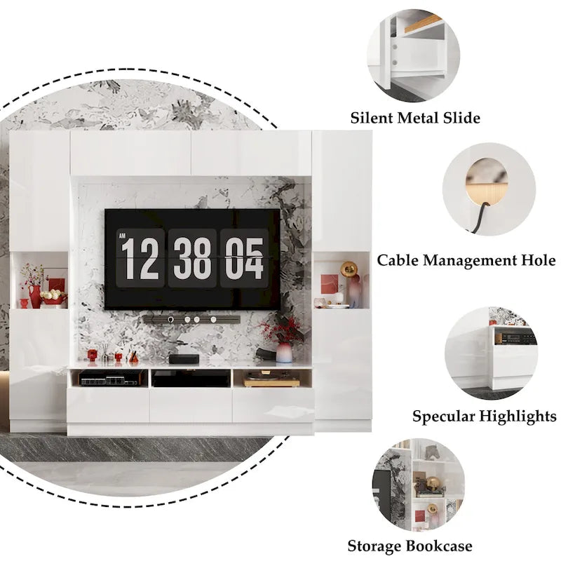 Meuble TV mural brillant avec rangement pour appareils multimédias - 94,5 x 78,7