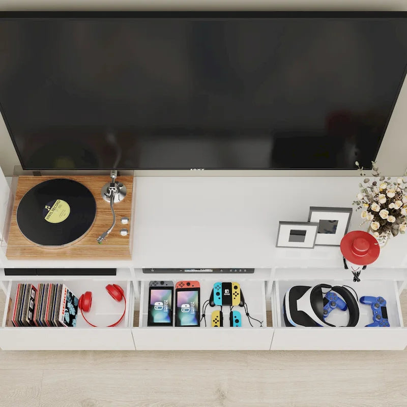 Meuble TV mural brillant avec rangement pour appareils multimédias - 94,5 x 78,7