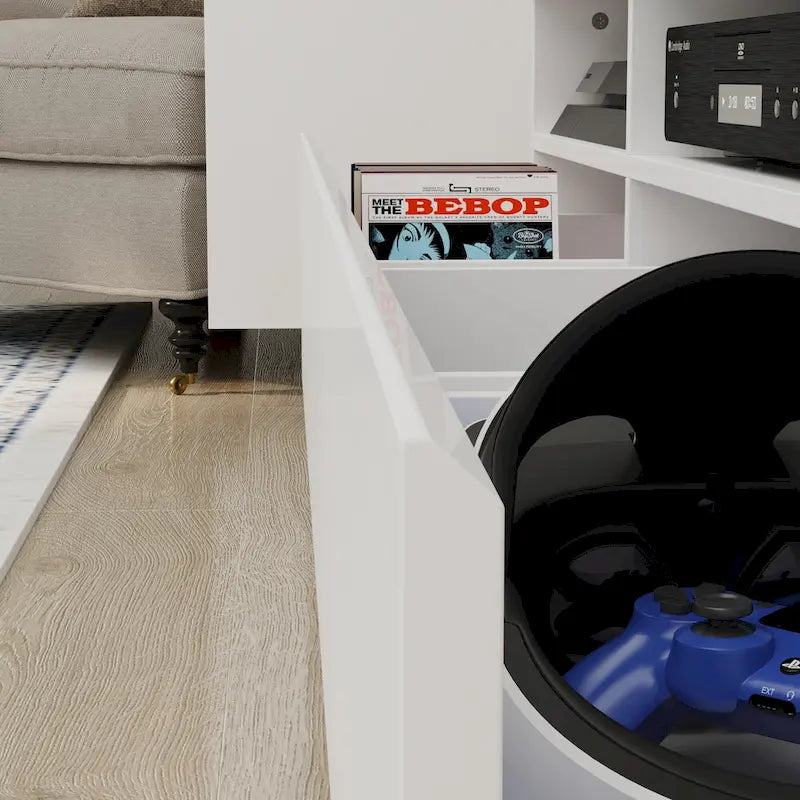 Meuble TV mural brillant avec rangement pour appareils multimédias - 94,5 x 78,7