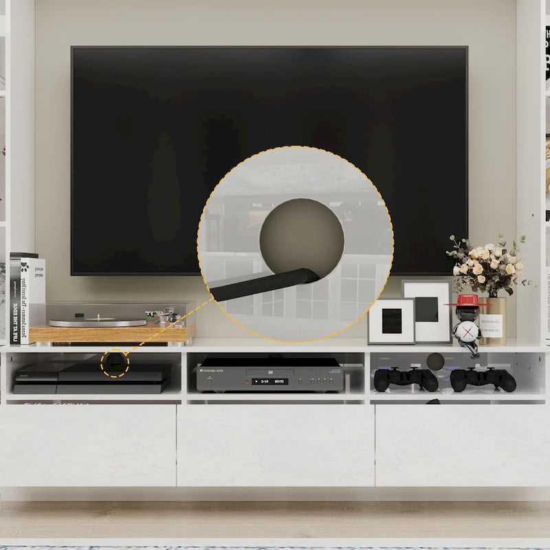 Meuble TV mural brillant avec rangement pour appareils multimédias - 94,5 x 78,7