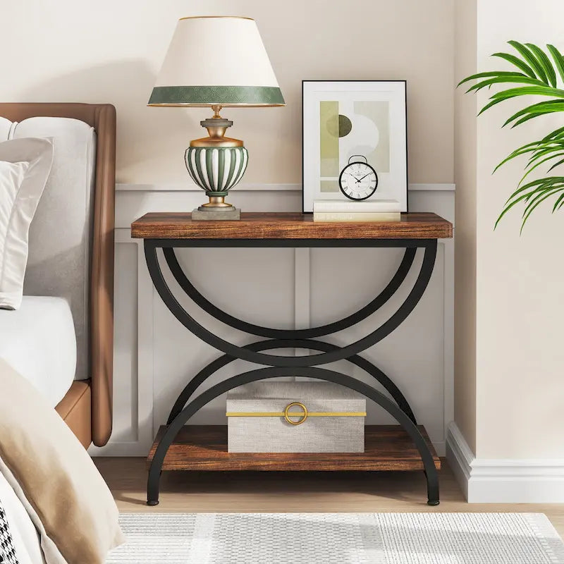 Table d'appoint rectangulaire à 2 niveaux en bois et métal