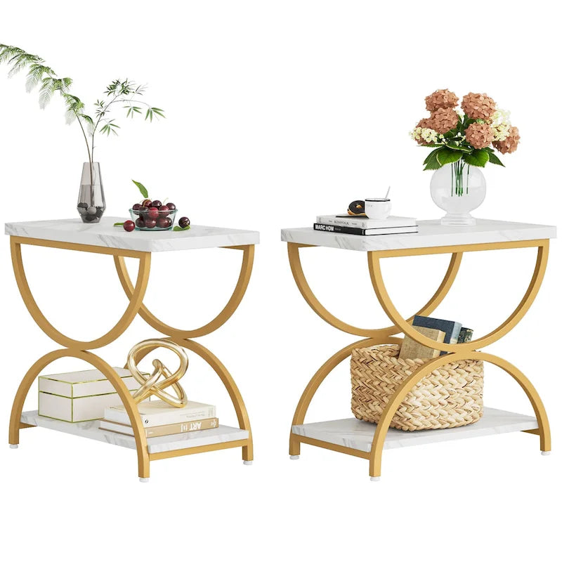 Table d'appoint rectangulaire à 2 niveaux en bois et métal