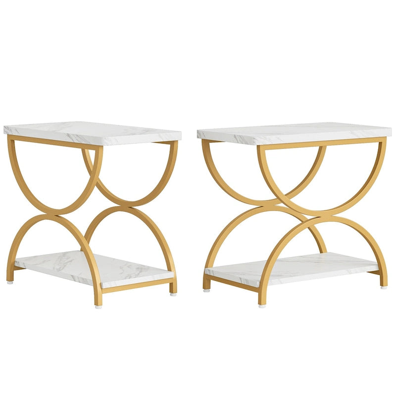 Table d'appoint rectangulaire à 2 niveaux en bois et métal