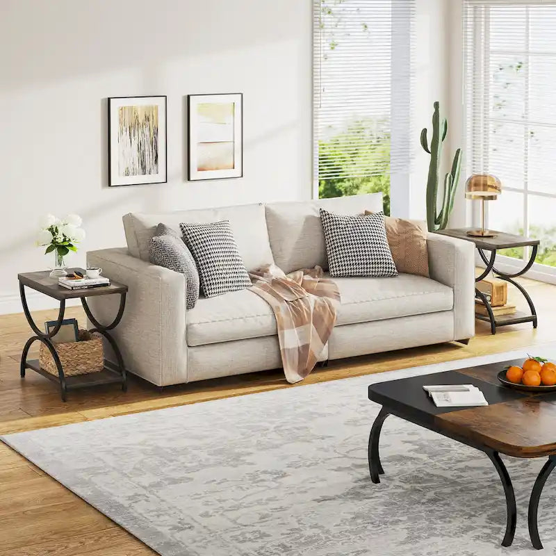 Table d'appoint rectangulaire à 2 niveaux en bois et métal