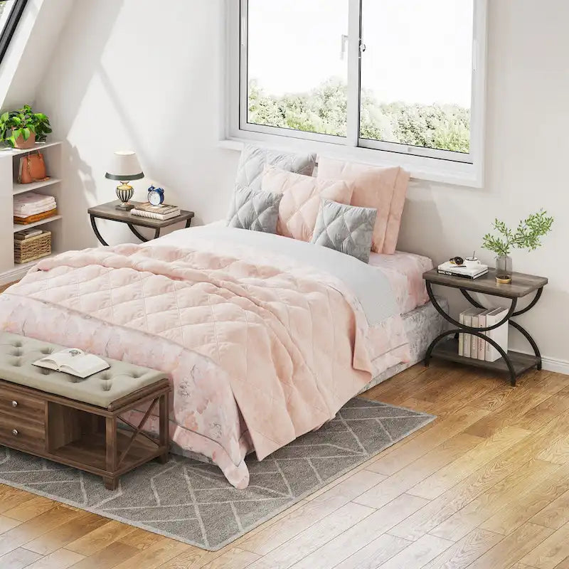 Table d'appoint rectangulaire à 2 niveaux en bois et métal