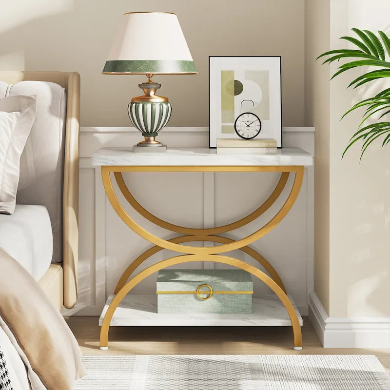 Table d'appoint rectangulaire à 2 niveaux en bois et métal