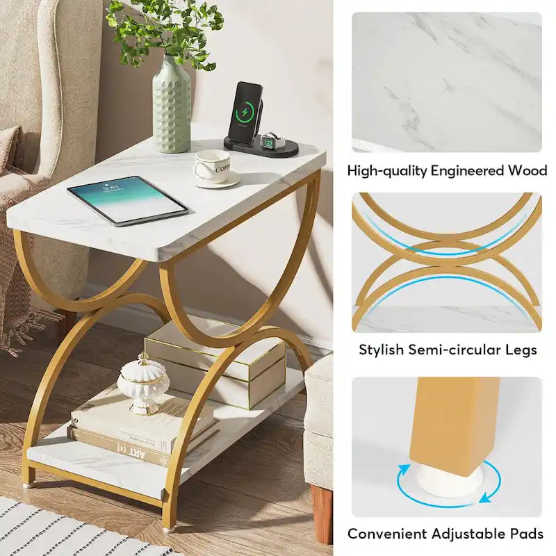 Table d'appoint rectangulaire à 2 niveaux en bois et métal