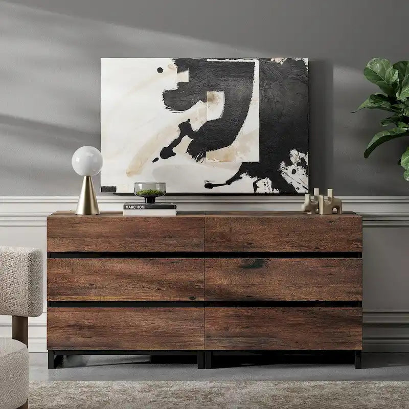 Buffet moderne 2 en 1 avec 6 tiroirs