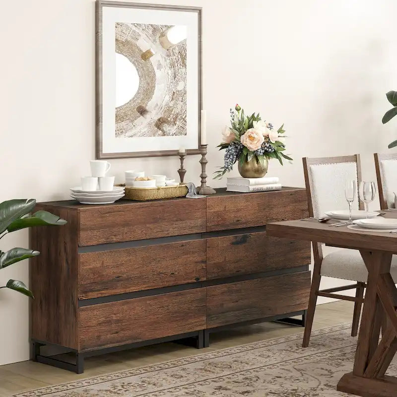 Buffet moderne 2 en 1 avec 6 tiroirs