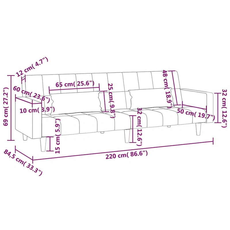 Canapé-lit convertible 2 places vidaXL en velours - 86,6 x 33,3 x 27,2
