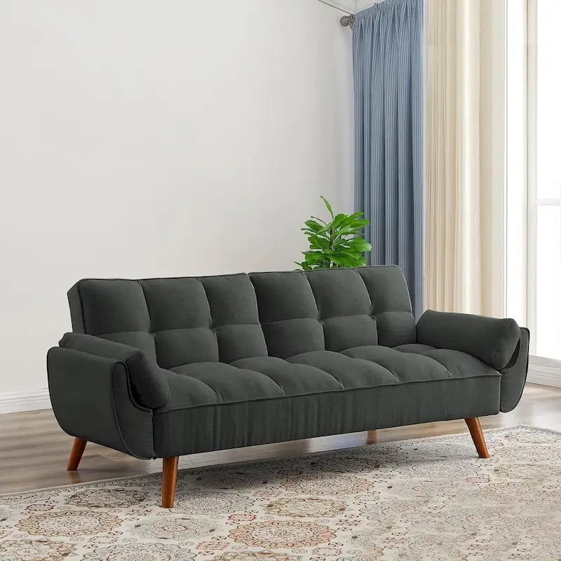 Canapé-lit futon de 191,5 cm (75,39 po), convertible et capitonné, avec dossier inclinable et capitonné.