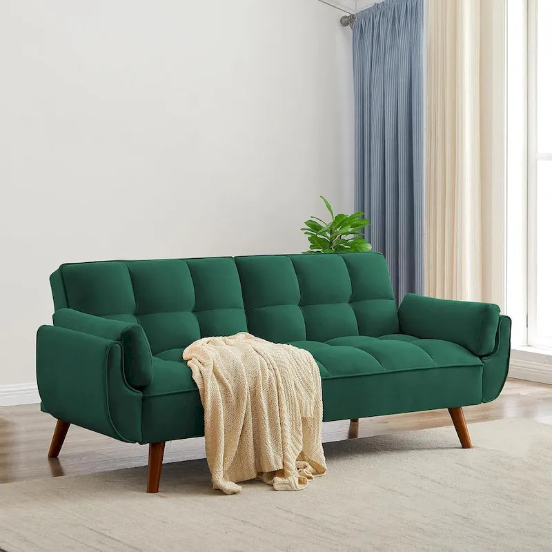 Canapé-lit futon de 191,5 cm (75,39 po), convertible et capitonné, avec dossier inclinable et capitonné.