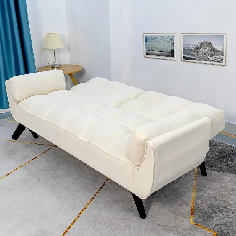 Canapé-lit futon de 191,5 cm (75,39 po), convertible et capitonné, avec dossier inclinable et capitonné.