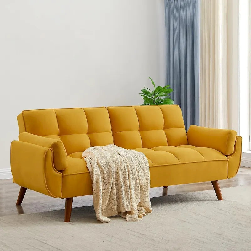 Canapé-lit futon de 191,5 cm (75,39 po), convertible et capitonné, avec dossier inclinable et capitonné.