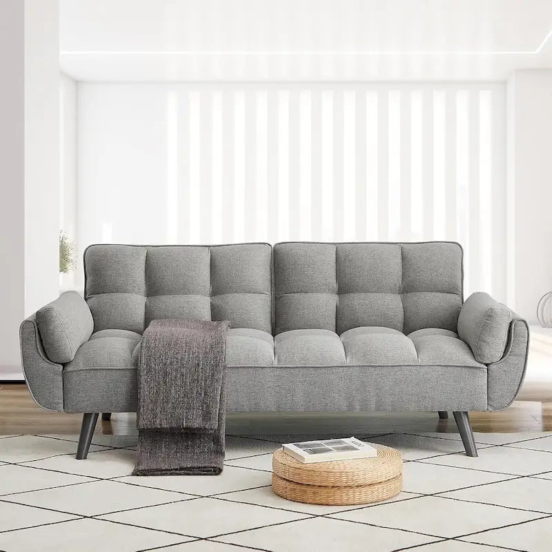 Canapé-lit futon de 191,5 cm (75,39 po), convertible et capitonné, avec dossier inclinable et capitonné.