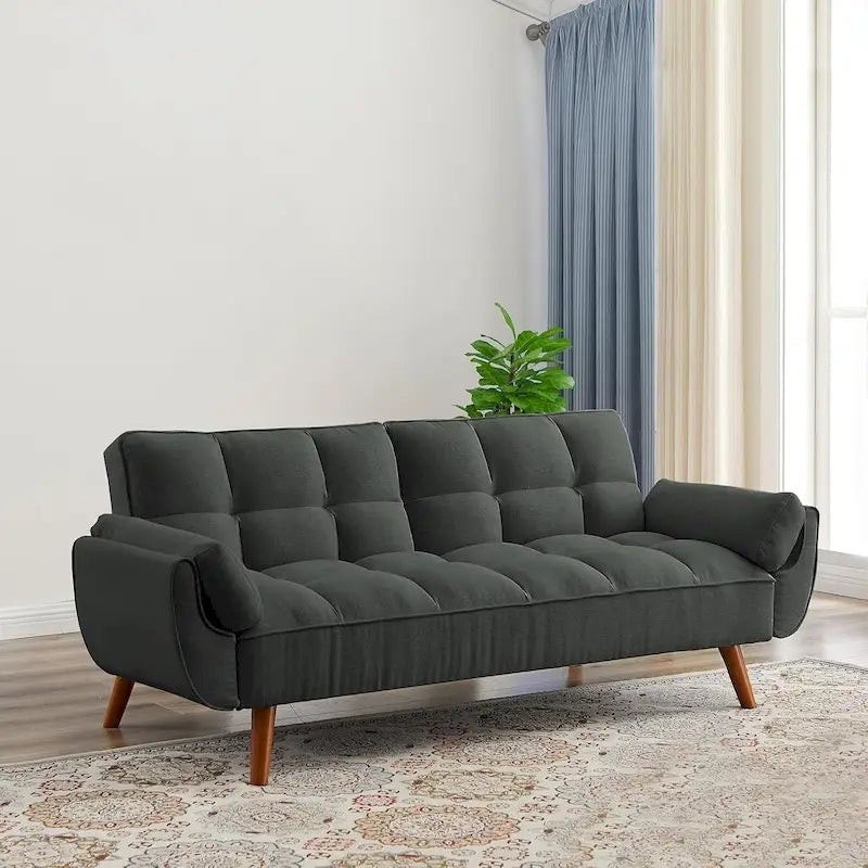 Canapé-lit futon de 191,5 cm (75,39 po), convertible et capitonné, avec dossier inclinable et capitonné.