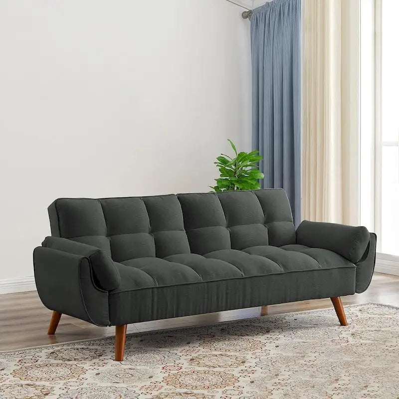 Canapé-lit futon de 191,5 cm (75,39 po), convertible et capitonné, avec dossier inclinable et capitonné.