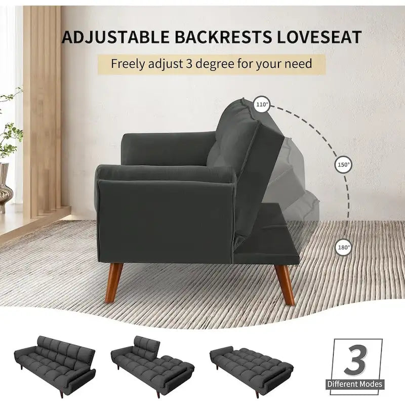 Canapé-lit futon de 191,5 cm (75,39 po), convertible et capitonné, avec dossier inclinable et capitonné.