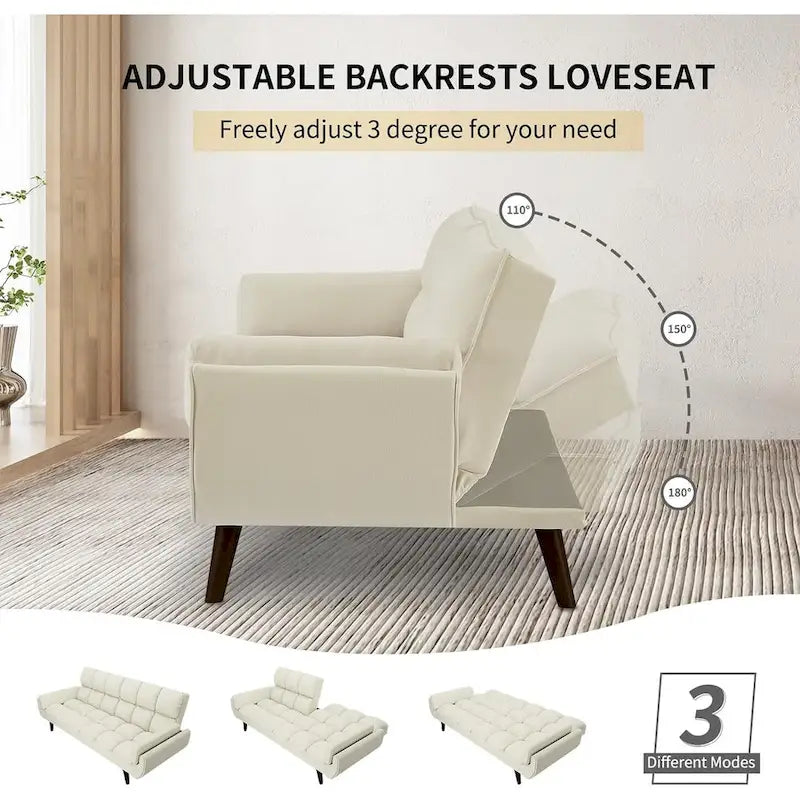 Canapé-lit futon de 191,5 cm (75,39 po), convertible et capitonné, avec dossier inclinable et capitonné.