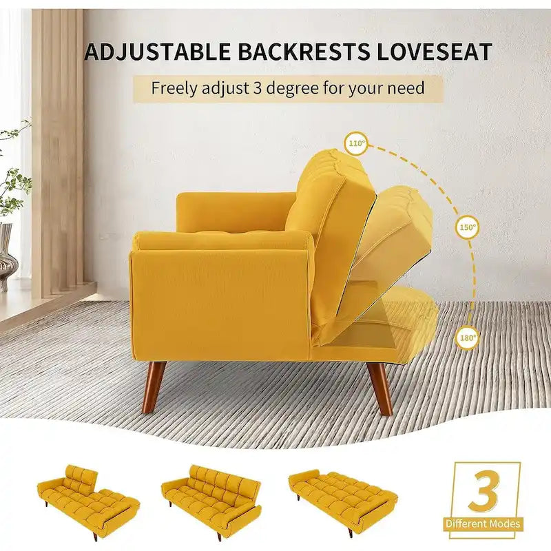 Canapé-lit futon de 191,5 cm (75,39 po), convertible et capitonné, avec dossier inclinable et capitonné.