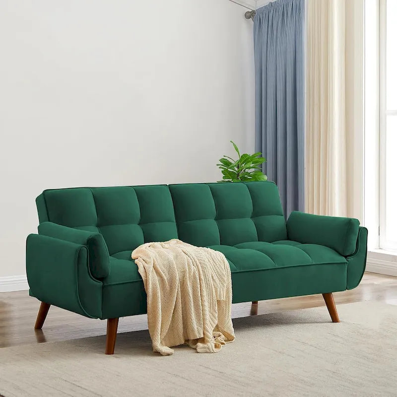 Canapé-lit futon de 191,5 cm (75,39 po), convertible et capitonné, avec dossier inclinable et capitonné.