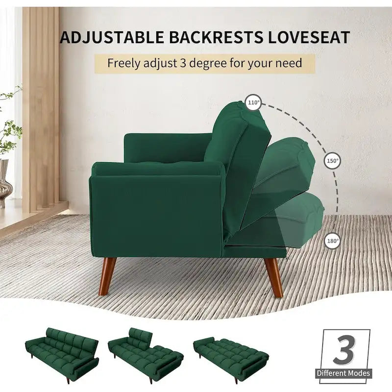 Canapé-lit futon de 191,5 cm (75,39 po), convertible et capitonné, avec dossier inclinable et capitonné.