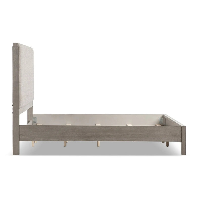 Cadre de lit contemporain Cruz de Furniture of America, en bois massif gris, avec tête de lit rembourrée