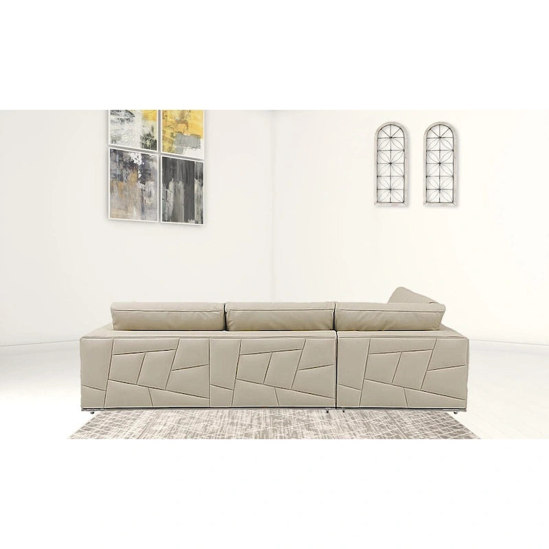 HomeRoots Beige Italian Leather Reclining L Shaped Two Piece Corner Sectional - 117