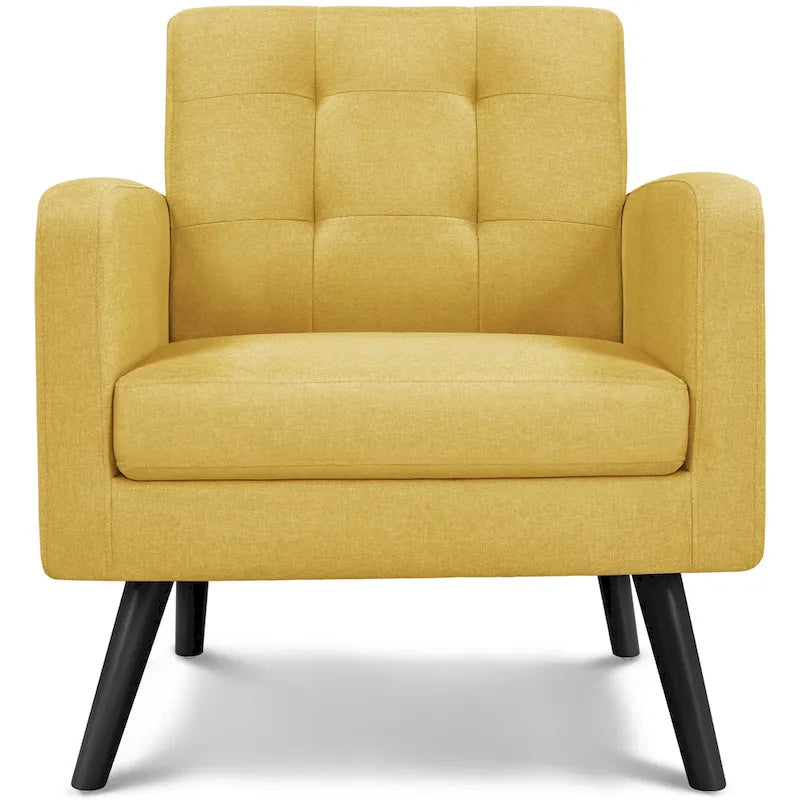 Fauteuil Yaheetech moderne du milieu du siècle, en tissu capitonné, avec pieds en bois d'hévéa