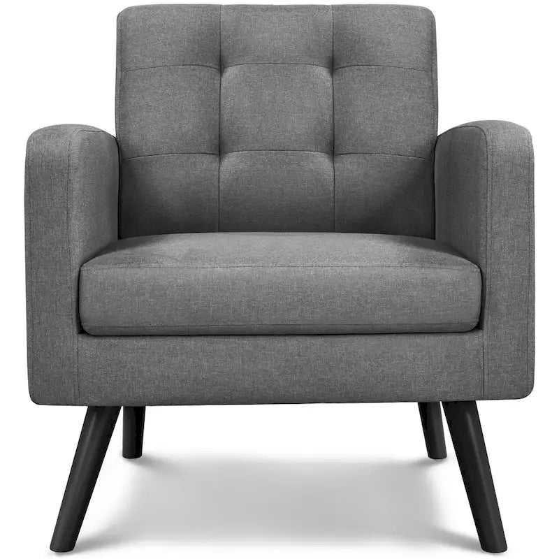 Fauteuil Yaheetech moderne du milieu du siècle, en tissu capitonné, avec pieds en bois d'hévéa