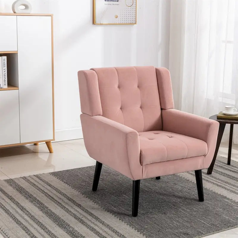 Fauteuil ergonomique moderne en velours doux, idéal pour le salon, la chambre ou la maison, avec pieds noirs.