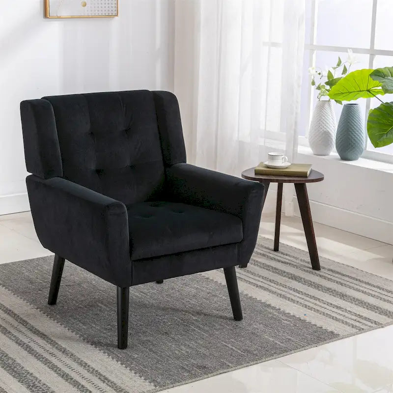 Fauteuil ergonomique moderne en velours doux, idéal pour le salon, la chambre ou la maison, avec pieds noirs.