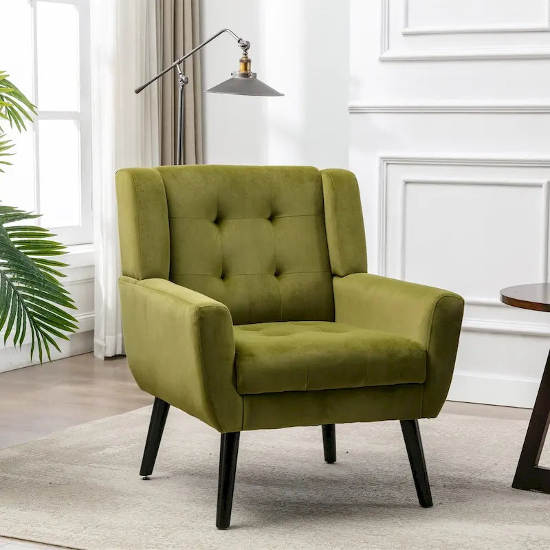 Fauteuil ergonomique moderne en velours doux, idéal pour le salon, la chambre ou la maison, avec pieds noirs.
