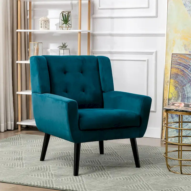 Fauteuil ergonomique moderne en velours doux, idéal pour le salon, la chambre ou la maison, avec pieds noirs.