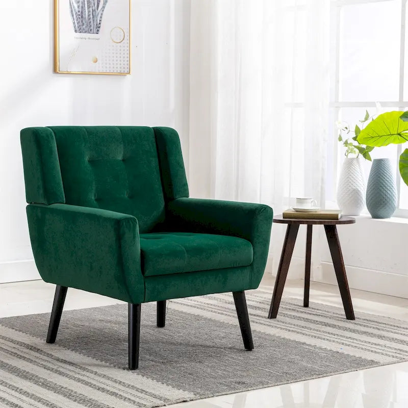 Fauteuil ergonomique moderne en velours doux, idéal pour le salon, la chambre ou la maison, avec pieds noirs.
