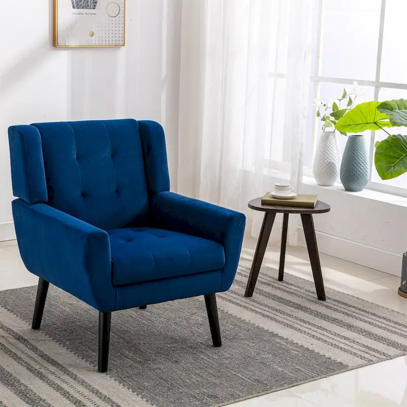 Fauteuil ergonomique moderne en velours doux, idéal pour le salon, la chambre ou la maison, avec pieds noirs.