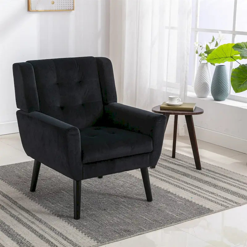 Fauteuil ergonomique moderne en velours doux, idéal pour le salon, la chambre ou la maison, avec pieds noirs.