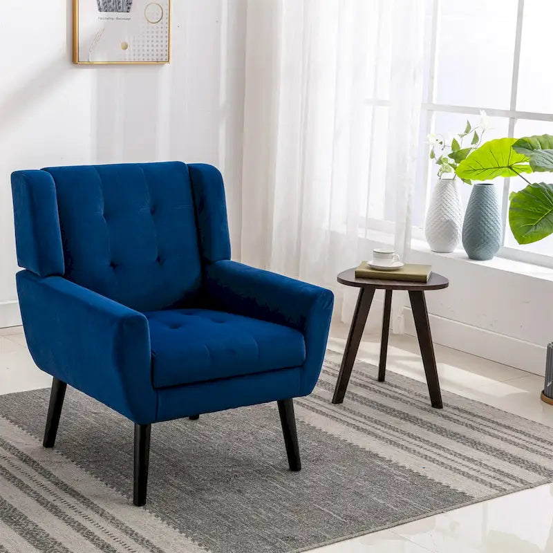 Fauteuil ergonomique moderne en velours doux, idéal pour le salon, la chambre ou la maison, avec pieds noirs.