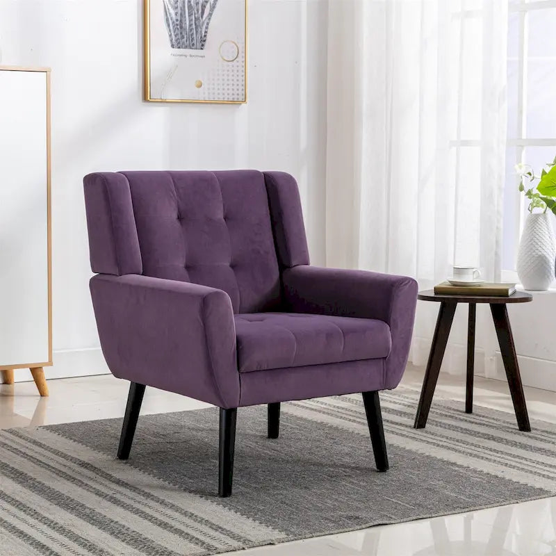 Fauteuil ergonomique moderne en velours doux, idéal pour le salon, la chambre ou la maison, avec pieds noirs.