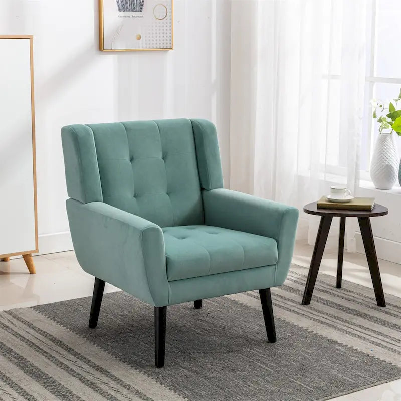 Fauteuil ergonomique moderne en velours doux, idéal pour le salon, la chambre ou la maison, avec pieds noirs.