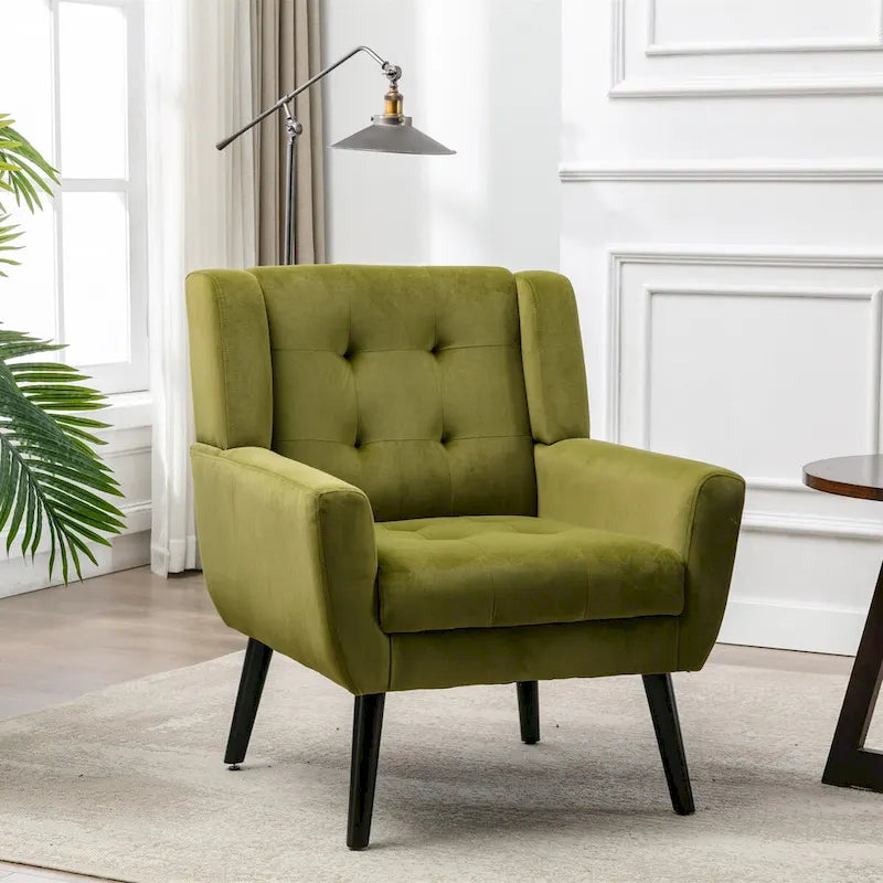 Fauteuil ergonomique moderne en velours doux, idéal pour le salon, la chambre ou la maison, avec pieds noirs.
