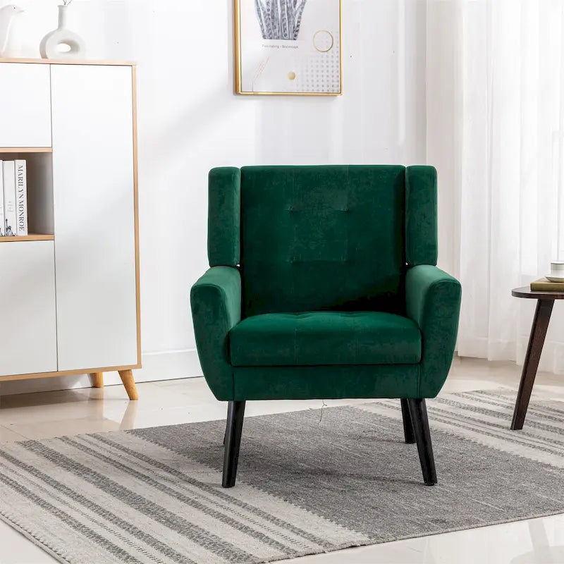 Fauteuil ergonomique moderne en velours doux, idéal pour le salon, la chambre ou la maison, avec pieds noirs.