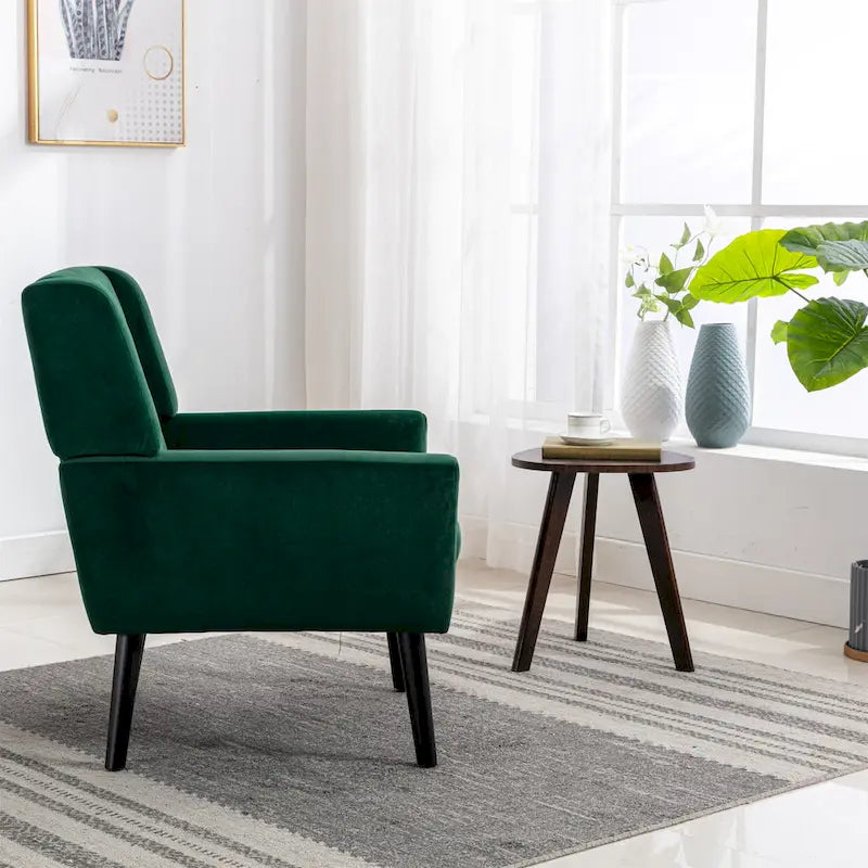 Fauteuil ergonomique moderne en velours doux, idéal pour le salon, la chambre ou la maison, avec pieds noirs.