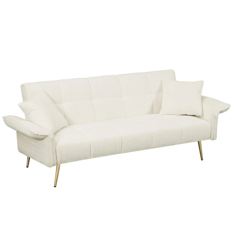 Canapé-lit futon, canapé pliable en velours Teddy convertible en lit de jour avec accoudoirs réglables pour petits espaces