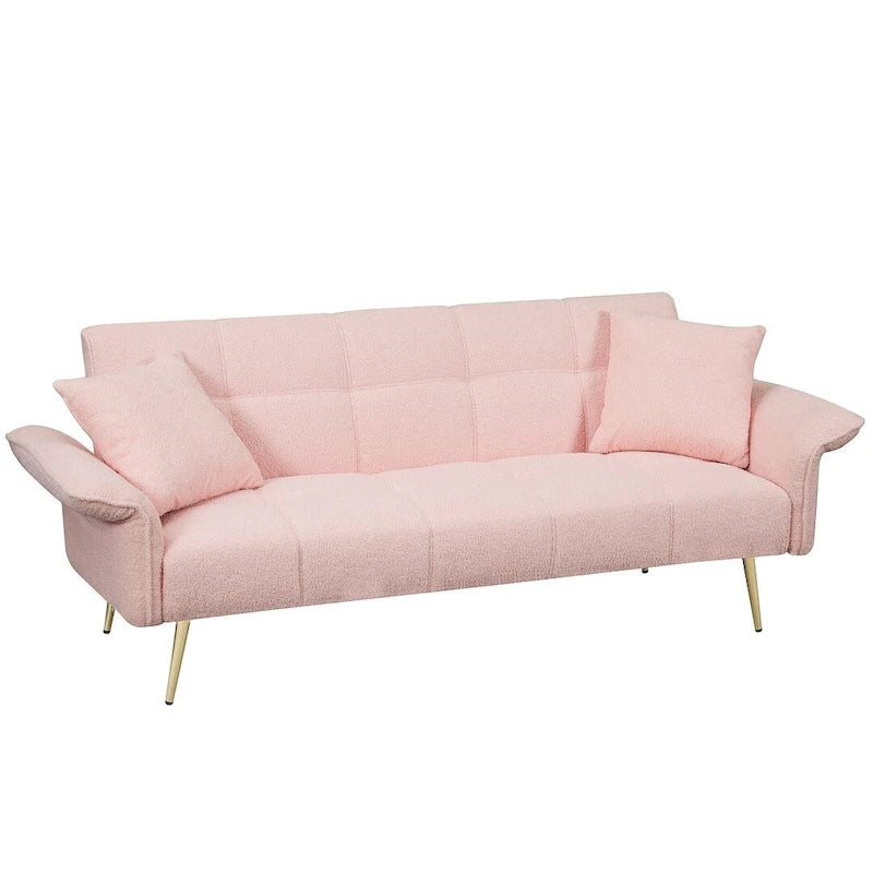 Canapé-lit futon, canapé pliable en velours Teddy convertible en lit de jour avec accoudoirs réglables pour petits espaces